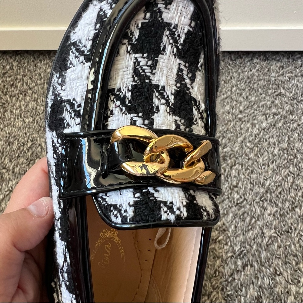 Atalina Toddler Girl Loafers Houndstooth With Gold Chain‎ Link Size 10 - Picture 15 of 16